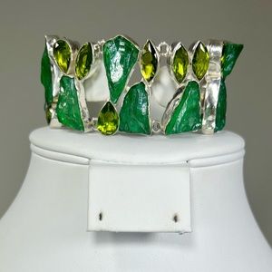 Green Aura Quartz 925 Large Gemstone Bracelet